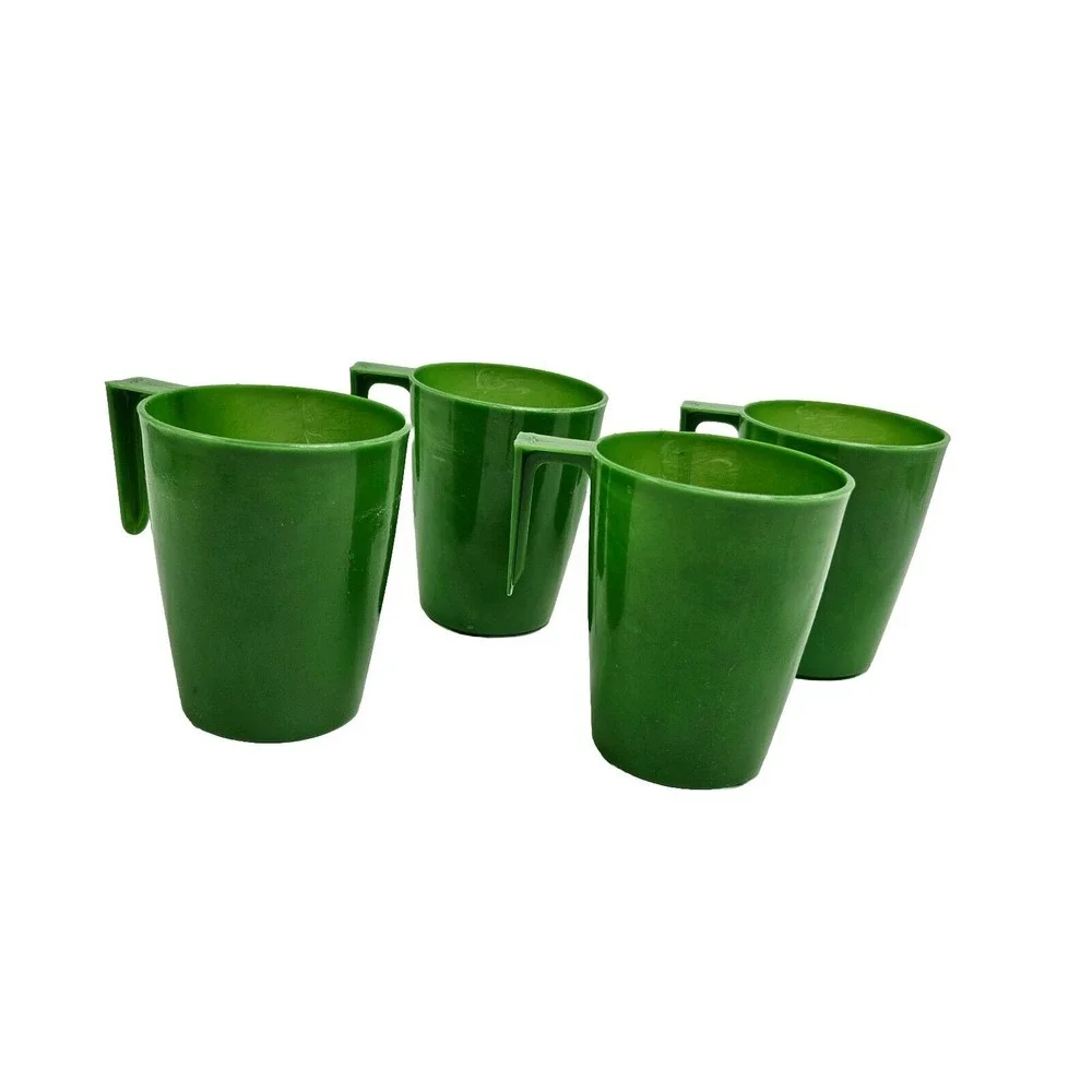 4-pc  Vintage Avocado Green‎ stackable Camping Cups With Handles